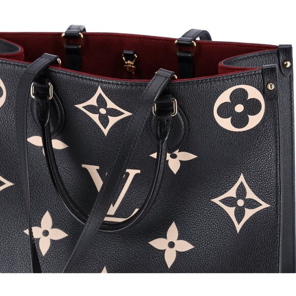 Louis Vuitton Empreinte Giant Monogram On The Go MM Shoulder Tote Black Beige - Picture 11 of 13